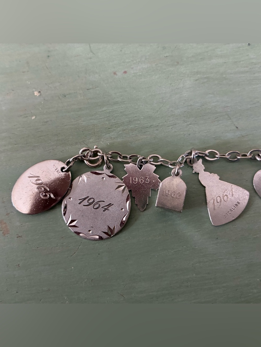 Vintage Sterling Silver Charm Bracelet with Date Charms (Silver) - Picture 4 of 4